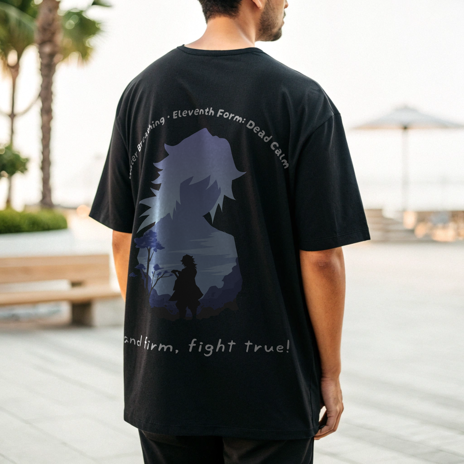 🌊 “Water Breathing: Dead Calm” Oversized T-Shirt – Demon Slayer Water Hashira Edition