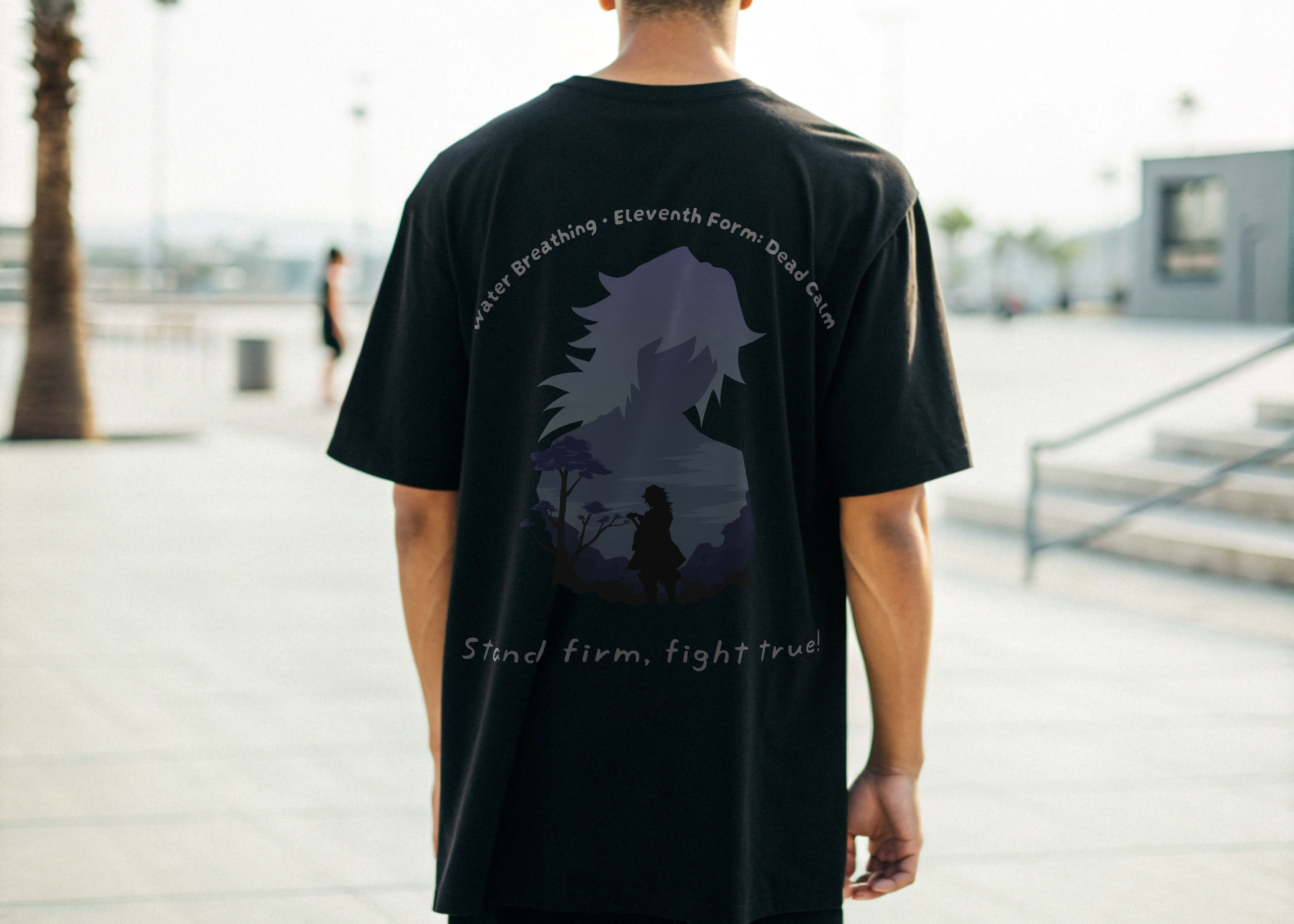 🌊 “Water Breathing: Dead Calm” Oversized T-Shirt – Demon Slayer Water Hashira Edition