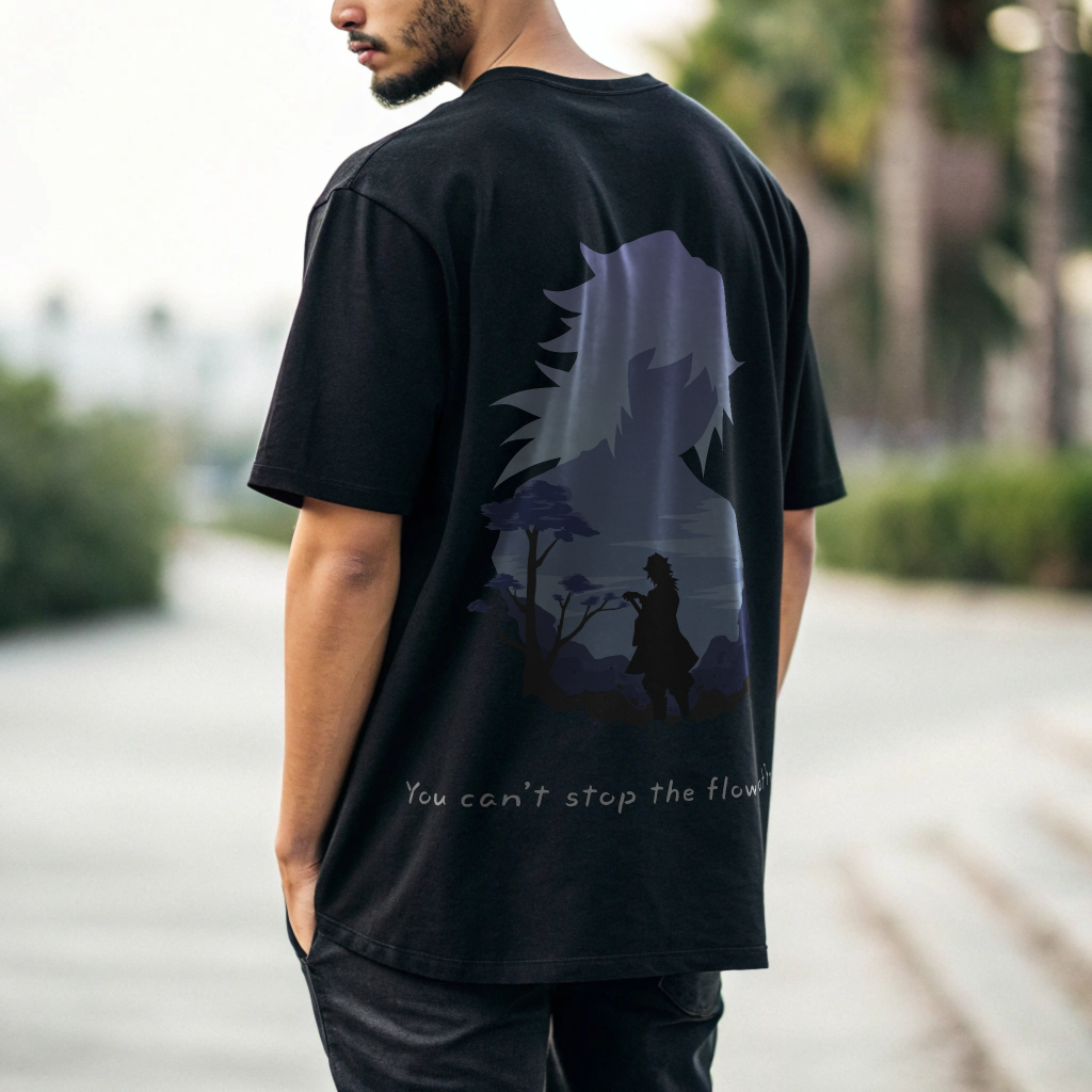 🌊 Flow of Fate Oversized T-Shirt – Demon Slayer Water Hashira Edition