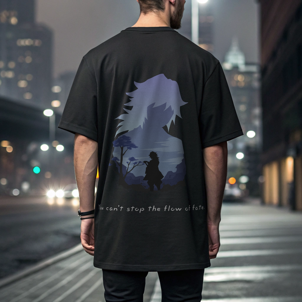 🌊 Flow of Fate Oversized T-Shirt – Demon Slayer Water Hashira Edition