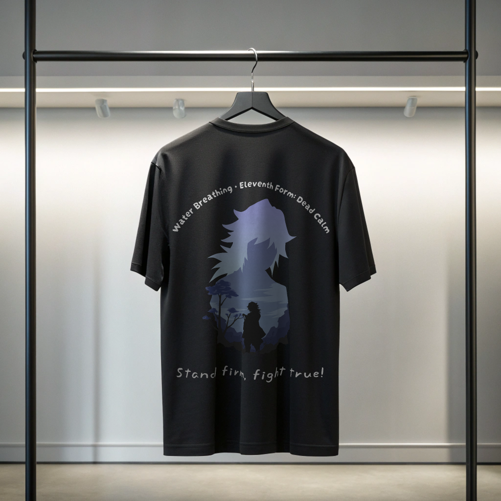 🌊 “Water Breathing: Dead Calm” Oversized T-Shirt – Demon Slayer Water Hashira Edition