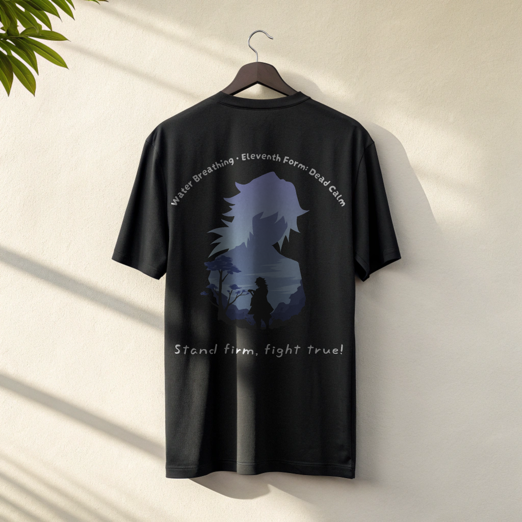 🌊 “Water Breathing: Dead Calm” Oversized T-Shirt – Demon Slayer Water Hashira Edition