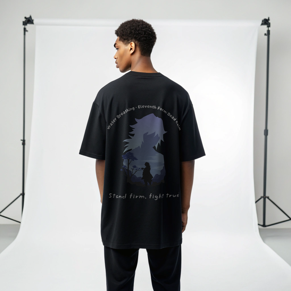 🌊 “Water Breathing: Dead Calm” Oversized T-Shirt – Demon Slayer Water Hashira Edition